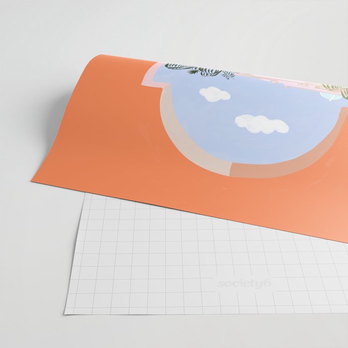 Summer Travel, Tropical Nature Palm Trees, Modern Architecture Palace Illustration Painting Wrapping Paper Gallery Image 2