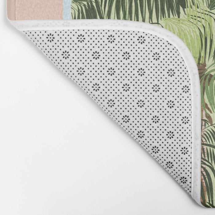 Summer Travel, Tropical Nature Palm Trees, Modern Architecture Palace Illustration Painting Bath Mat Gallery Image 2