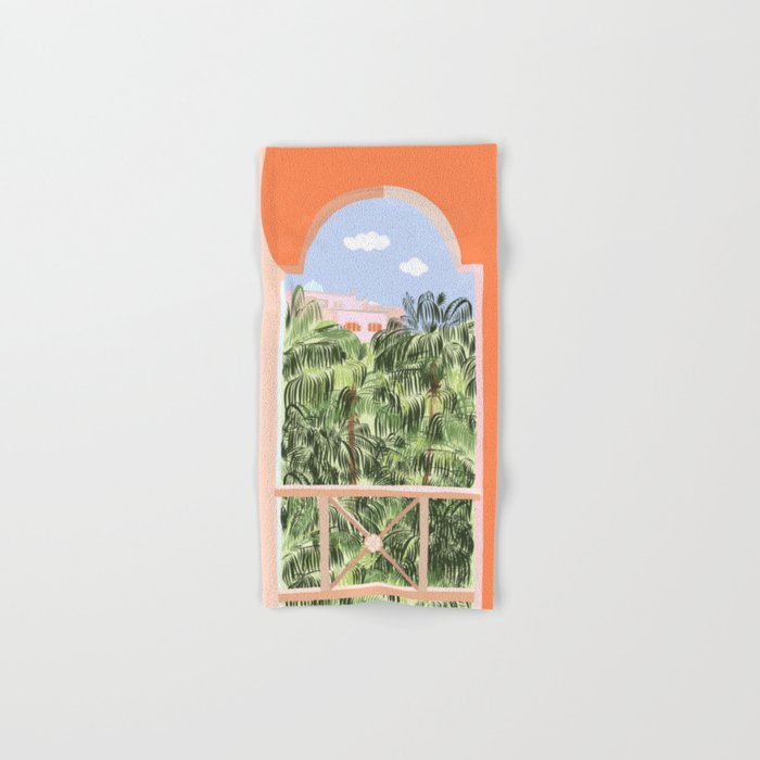 Summer Travel, Tropical Nature Palm Trees, Modern Architecture Palace Illustration Painting Towels Gallery Image 1
