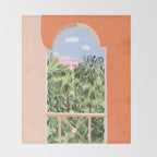 Summer Travel, Tropical Nature Palm Trees, Modern Architecture Palace Illustration Painting Throw Blanket Gallery Image 2
