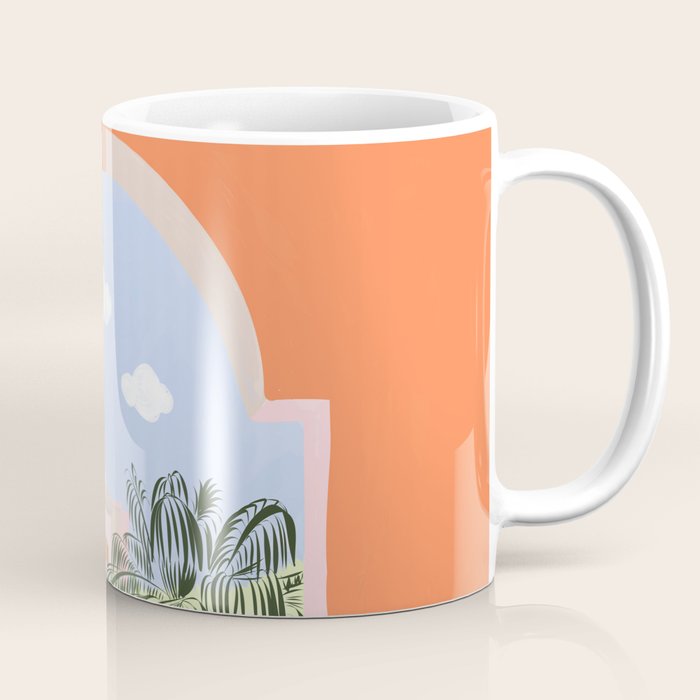 Summer Travel, Tropical Nature Palm Trees, Modern Architecture Palace Illustration Painting Coffee Mug Gallery Image 1