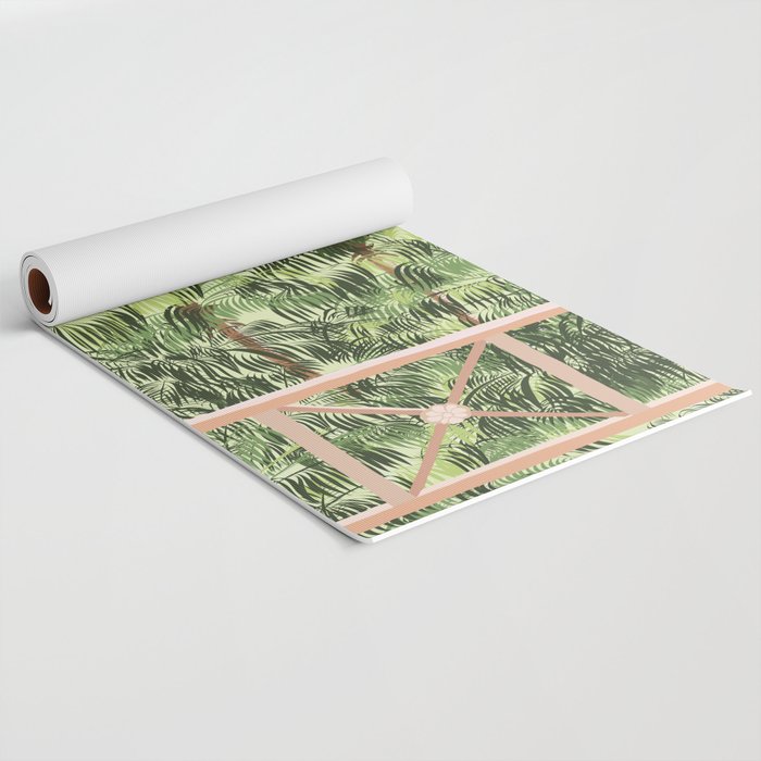 Summer Travel, Tropical Nature Palm Trees, Modern Architecture Palace Illustration Painting Yoga Mat Gallery Image 2