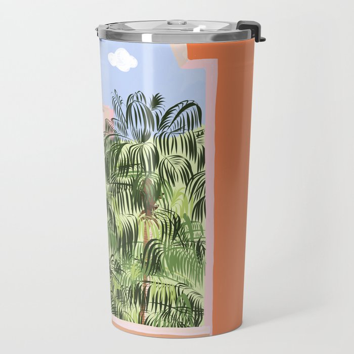 Summer Travel, Tropical Nature Palm Trees, Modern Architecture Palace Illustration Painting Travel Mug Gallery Image 2