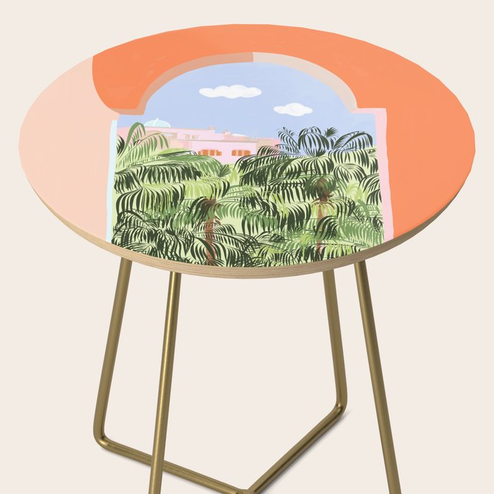 Summer Travel, Tropical Nature Palm Trees, Modern Architecture Palace Illustration Painting Side Table Gallery Image 2