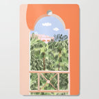 Summer Travel, Tropical Nature Palm Trees, Modern Architecture Palace Illustration Painting Cutting Board Gallery Image 1