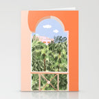 Summer Travel, Tropical Nature Palm Trees, Modern Architecture Palace Illustration Painting Stationery Card Gallery Image 2