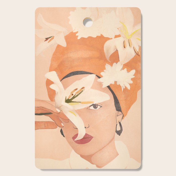 Girl with Flowers Illustration Cutting Board Gallery Image 1