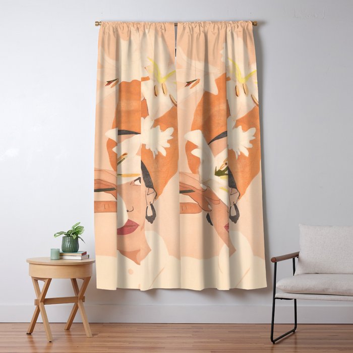 Girl with Flowers Illustration Window Curtain Gallery Image 5