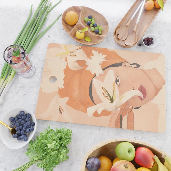 Girl with Flowers Illustration Cutting Board Gallery Image 2