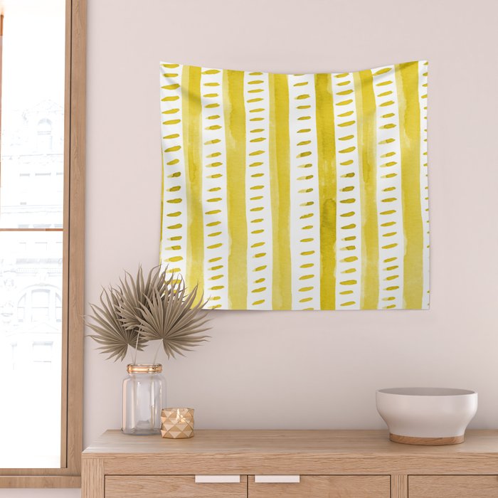 Watercolor lines - yellow Wall Tapestry Gallery Image 2