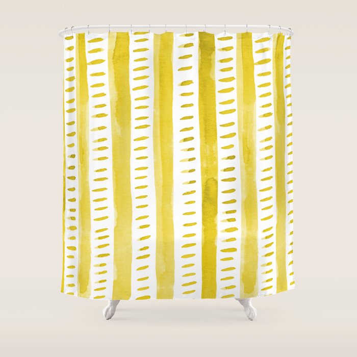 Watercolor lines - yellow Shower Curtain Gallery Image 1