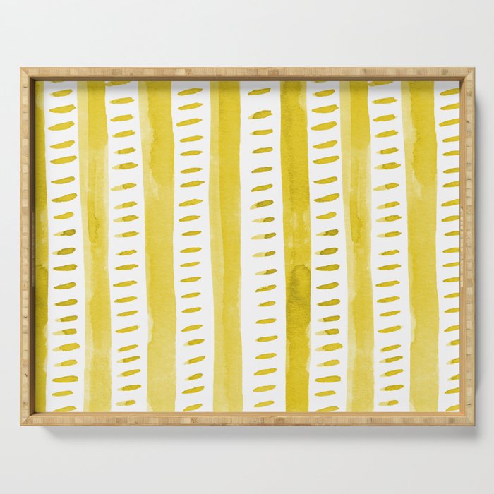 Watercolor lines - yellow Serving Tray Gallery Image 1