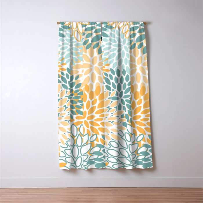 Modern, Floral Prints, Green and Yellow Window Curtain Gallery Image 3