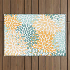 Modern, Floral Prints, Green and Yellow Outdoor Rug Gallery Image 1