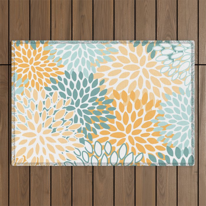 Modern, Floral Prints, Green and Yellow Outdoor Rug Gallery Image 1