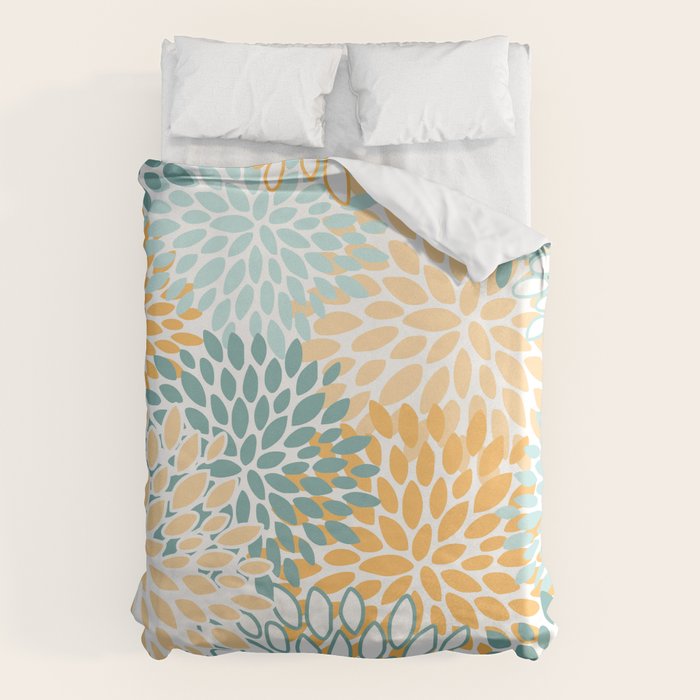 Modern, Floral Prints, Green and Yellow Duvet Cover Gallery Image 6