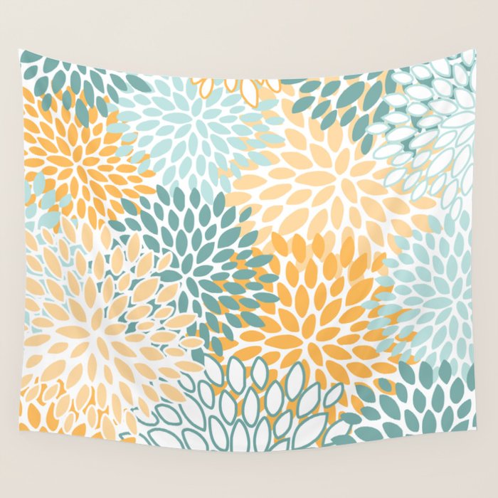 Modern, Floral Prints, Green and Yellow Wall Tapestry Gallery Image 4