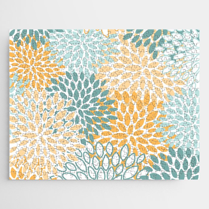 Modern, Floral Prints, Green and Yellow Jigsaw Puzzle Gallery Image 1