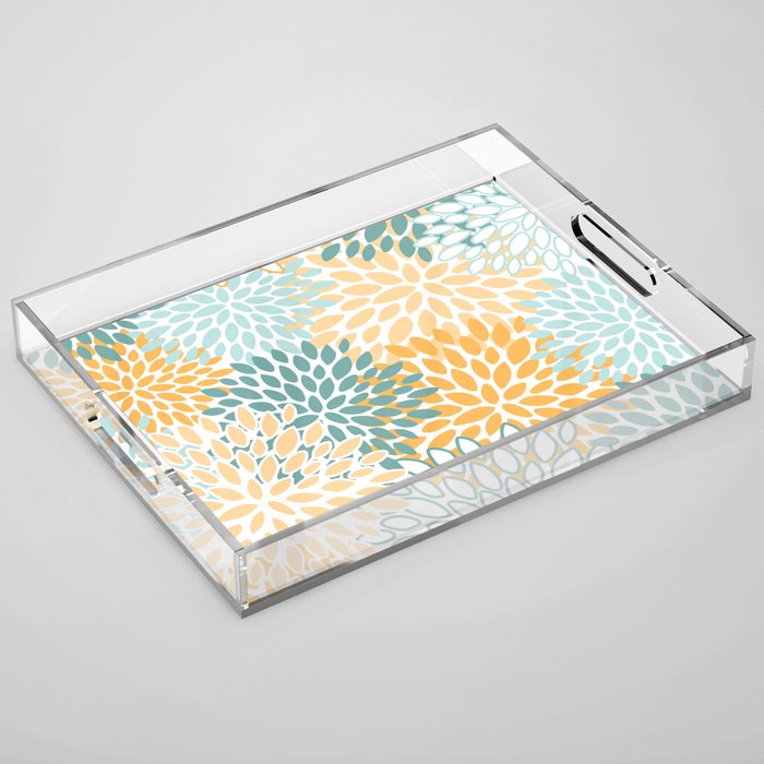 Modern, Floral Prints, Green and Yellow Acrylic Tray Gallery Image 1