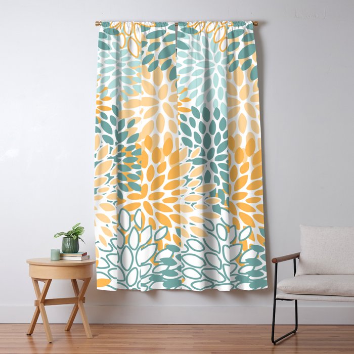 Modern, Floral Prints, Green and Yellow Window Curtain Gallery Image 1