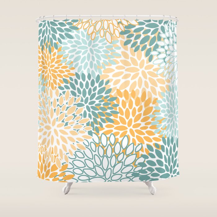 Modern, Floral Prints, Green and Yellow Shower Curtain Gallery Image 1