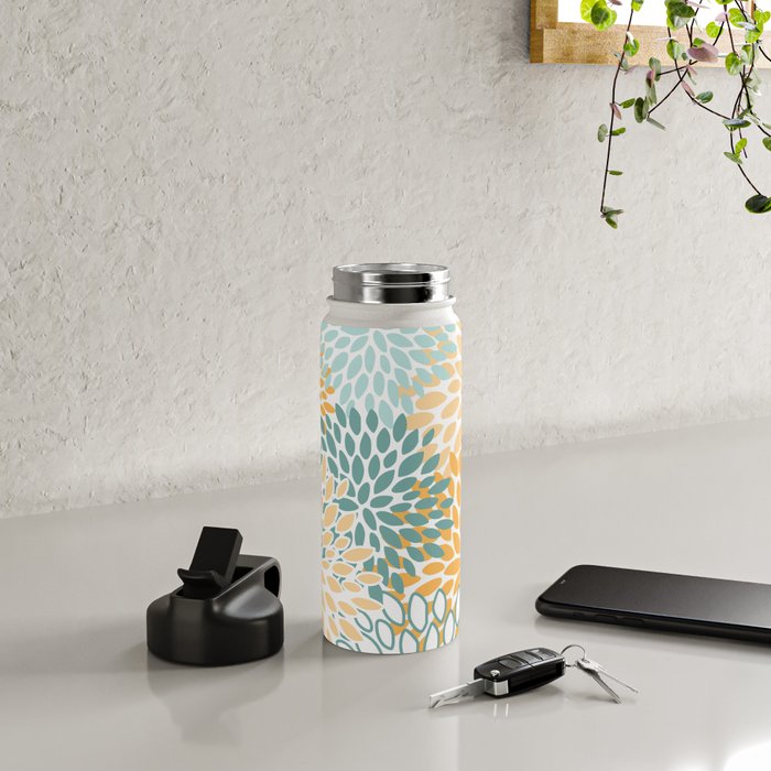 Modern, Floral Prints, Green and Yellow Water Bottle Gallery Image 4