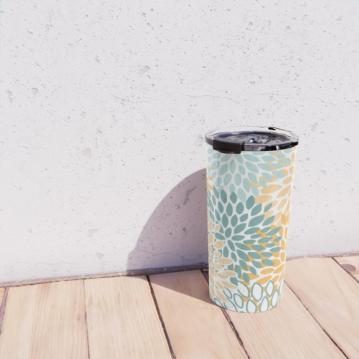 Modern, Floral Prints, Green and Yellow Travel Mug Gallery Image 4