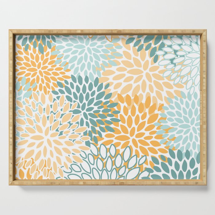 Modern, Floral Prints, Green and Yellow Serving Tray Gallery Image 1