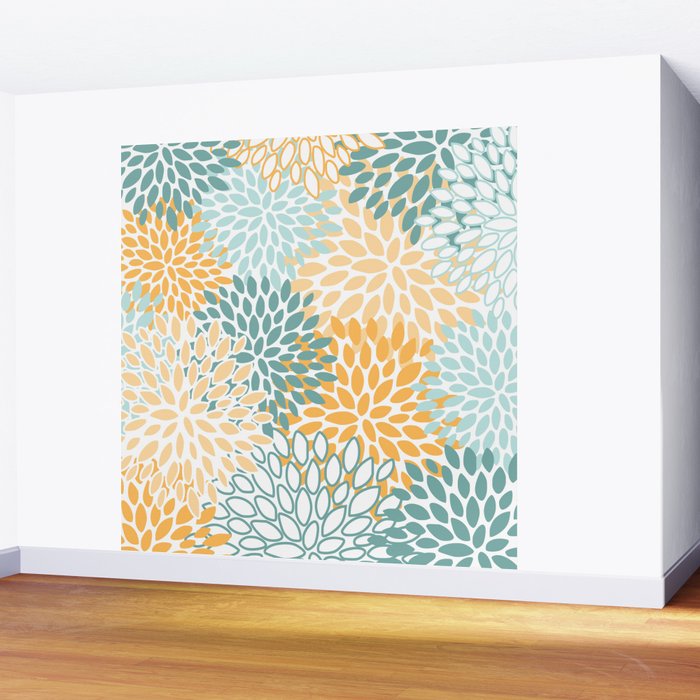Modern, Floral Prints, Green and Yellow Wall Mural Gallery Image 2