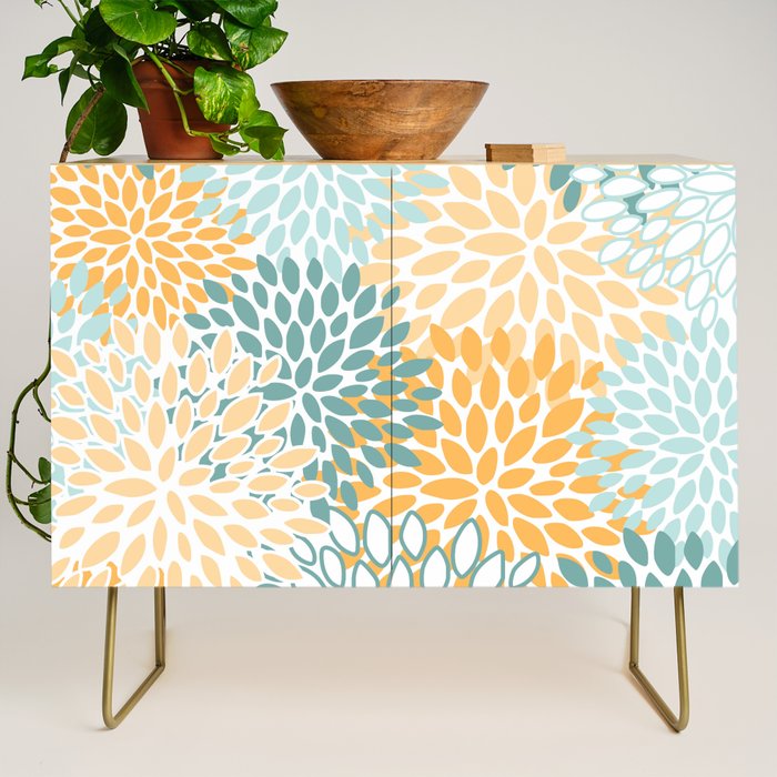 Modern, Floral Prints, Green and Yellow Credenza Gallery Image 1