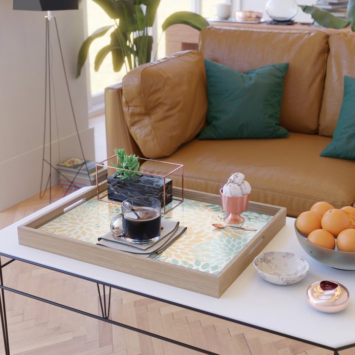Modern, Floral Prints, Green and Yellow Serving Tray Gallery Image 2