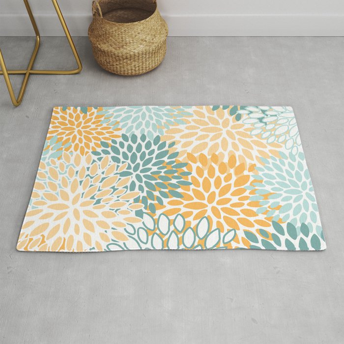 Modern, Floral Prints, Green and Yellow Rug Gallery Image 1
