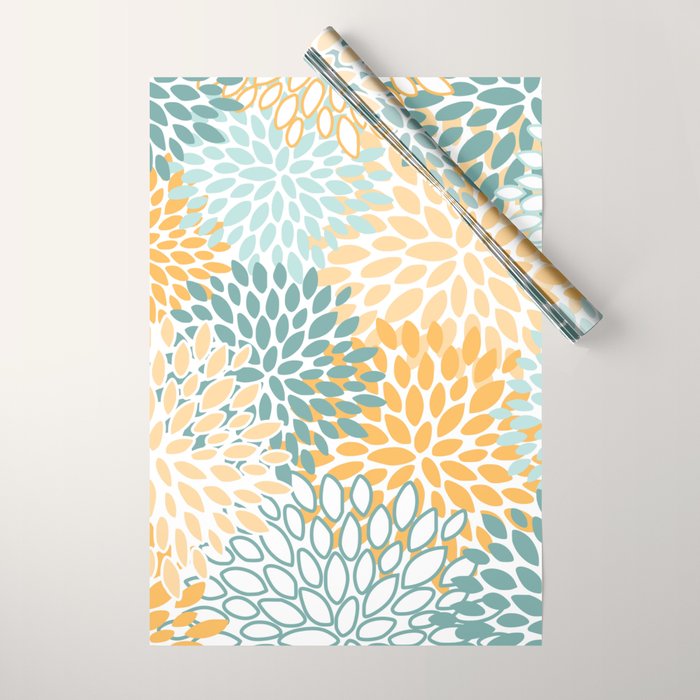 Modern, Floral Prints, Green and Yellow Wrapping Paper Gallery Image 1