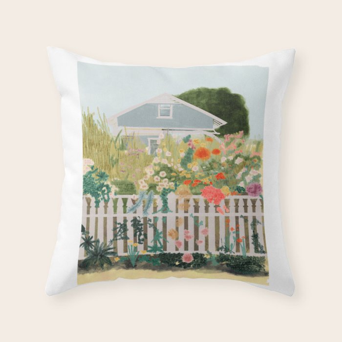 A Postcard From Cozy  - mixed media Garden Illustration  Throw Pillow Gallery Image 1