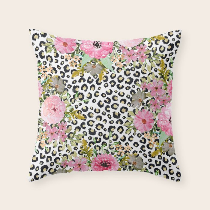 Elegant Leopard Print and Floral Design Throw Pillow Gallery Image 6
