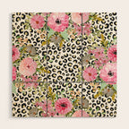 Elegant Leopard Print and Floral Design Wood Wall Art Gallery Image 1