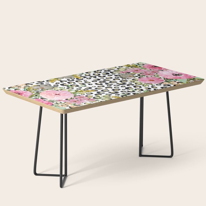 Elegant Leopard Print and Floral Design Coffee Table Gallery Image 1