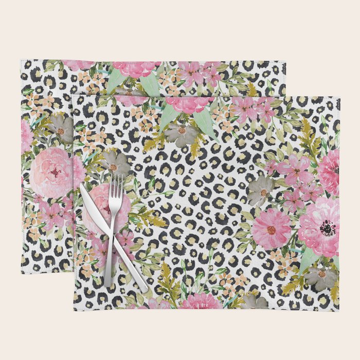 Elegant Leopard Print and Floral Design Placemat Gallery Image 1