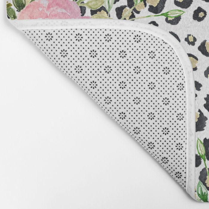 Elegant Leopard Print and Floral Design Bath Mat Gallery Image 2
