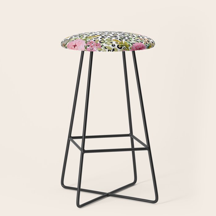 Elegant Leopard Print and Floral Design Stool Gallery Image 1