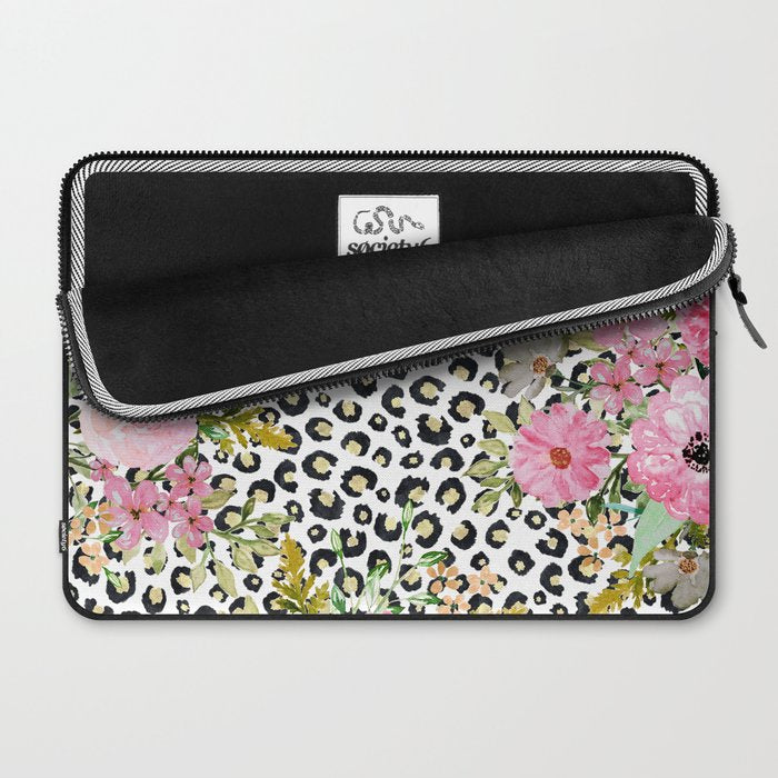 Elegant Leopard Print and Floral Design Laptop Sleeve Gallery Image 2