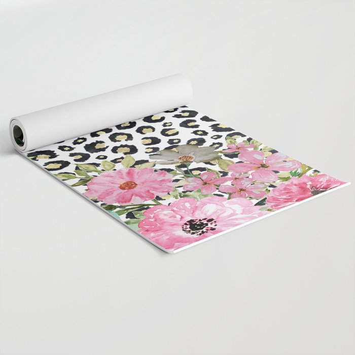Elegant Leopard Print and Floral Design Yoga Mat Gallery Image 2