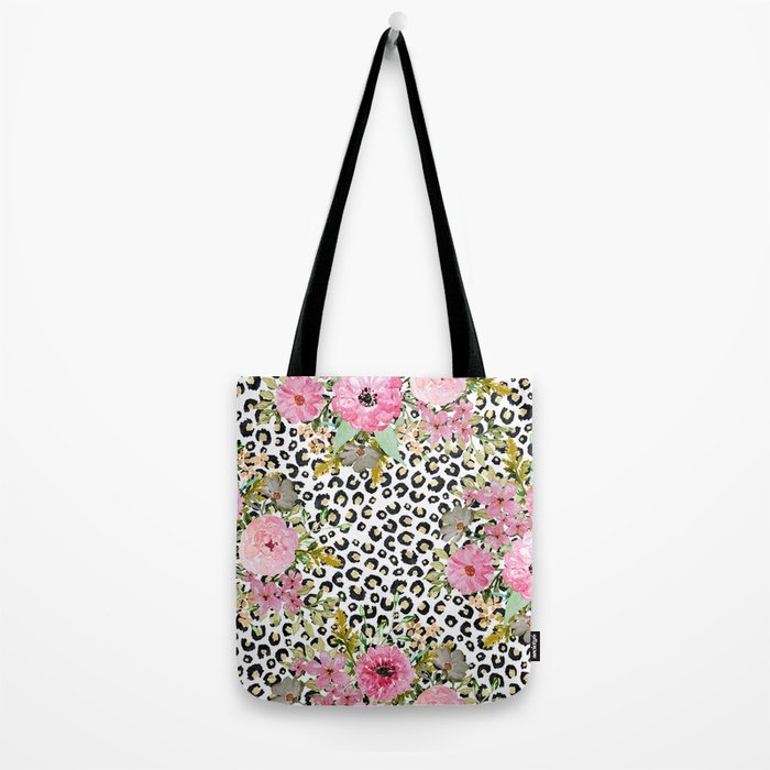 Elegant Leopard Print and Floral Design Tote Bag Gallery Image 2