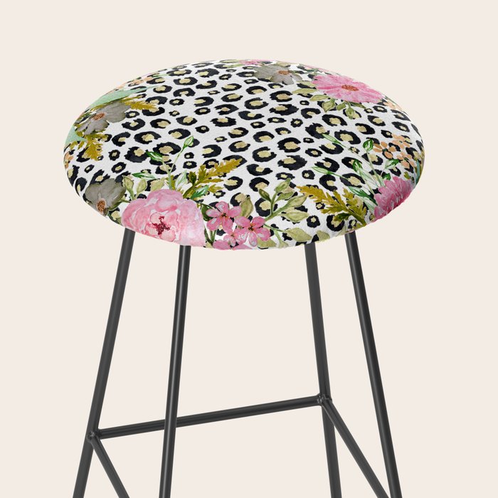 Elegant Leopard Print and Floral Design Stool Gallery Image 2