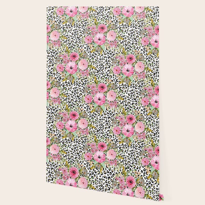 Elegant Leopard Print and Floral Design Wallpaper Gallery Image 2