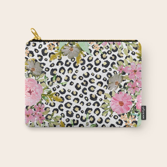 Elegant Leopard Print and Floral Design Carry All Pouch Gallery Image 1