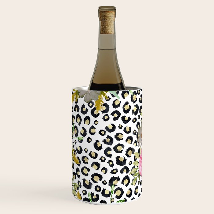 Elegant Leopard Print and Floral Design Wine Chiller Gallery Image 1