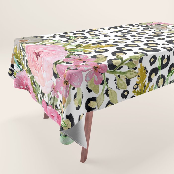 Elegant Leopard Print and Floral Design Tablecloth Gallery Image 1