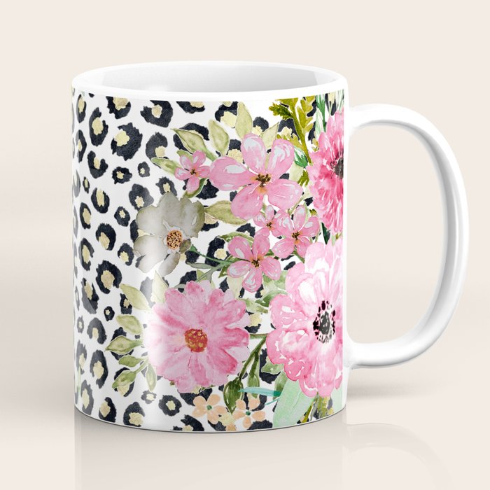 Elegant Leopard Print and Floral Design Coffee Mug Gallery Image 1