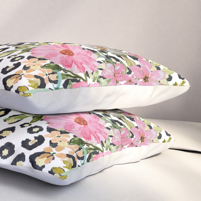 Elegant Leopard Print and Floral Design Pillow Sham Gallery Image 3